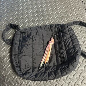 Quilted Gray Crossbody Bag with Tassel